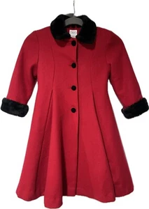 Talbots Kids Red Wool Dress Coat Girls  Faux Fur Trim Classic Long Size 5 - Picture 1 of 14
