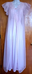 Vtg GILEAD Peignoir Gown & Robe Set Sz S PINK Chiffon Robe Made in USA EUC - Picture 1 of 20
