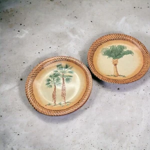 2 Tradewind Bay Plates Palm Trees Woven Look Edge Decorative Only 8.25" - Picture 1 of 4