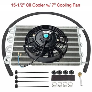 15-1/2" Radiator Transmission Oil Cooler W/7" Cooling Fan Kit Universal Aluminum - Picture 1 of 7