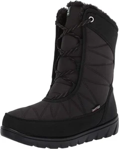 Kamik Hannah Black Rounded Toe Pull On Fur Trim Waterproof Mid-Calf Snow Boots - Picture 1 of 6