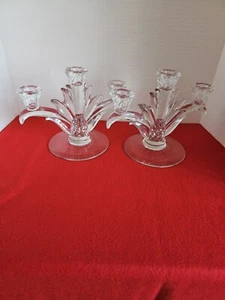 Vtg Set Of 2 Heisey “Plantation” Clear 3 Lite Candlesticks. - Picture 1 of 9