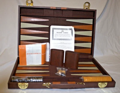 Vintage Maxam Backgammon Set with Retro Brown Case original box RARE - Image 1 of 4