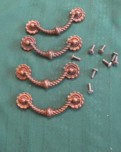 4 Metal Dresser Drawer Pulls Screws  - Picture 1 of 3