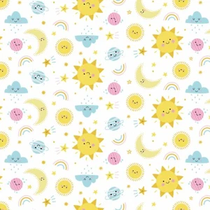 Fabric Cheerful Sky Sun Moon on White Flannel CAMELOT 1/4 Yard 0102B-1 - Picture 1 of 6