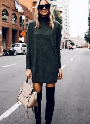 Everlane Size L The Cozy Stretch Turtleneck Dress Wool Blend Charcoal Gray - Image 1 of 4