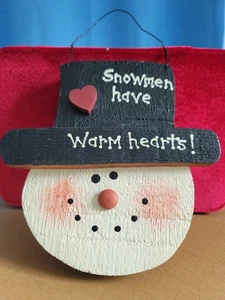Snowman Face with Hat Wood 1990's Vintage Handmade Piece (3212Tote20) - Picture 1 of 7
