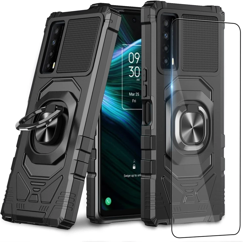 Capa protetora resistente à prova de choque + vidro temperado para TCL Stylus 5G (preta) - Imagem 1 de 1