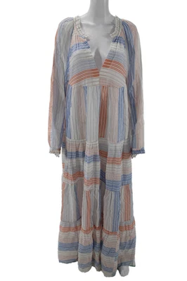 Maxi Vestido Stella McCartney Mujer Algodón Manga Larga Cuello en V Rayas Largo Blanco S Foto 1 de 4