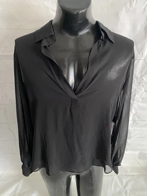 Bisou Bisou 衬衫女式大号黑色透明 1/2 纽扣长袖全新带标签全新 — 第 1/4 张图片