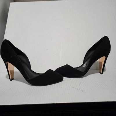 Rebecca Minkoff Black Suede D'Orsay Women's Pumps Gold Tone Heel Sz 8.5 Shoes - Image 1 of 4