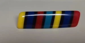 Pair Of Striped Vintage Metal Stay-Tight Clasp Barrettes Lucite Acrylic - Picture 1 of 7