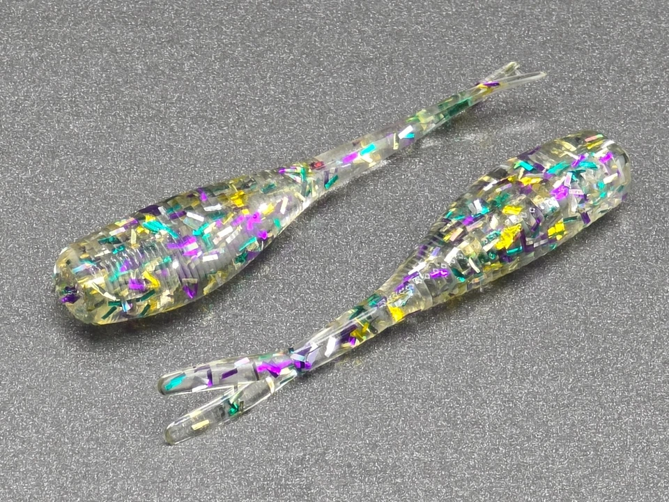 HOOKED BAITS (20) - 2" Slab Crusher "Mardi Gras" Crappie Jig GRUBS BAIT PANFISH BABY SHAD