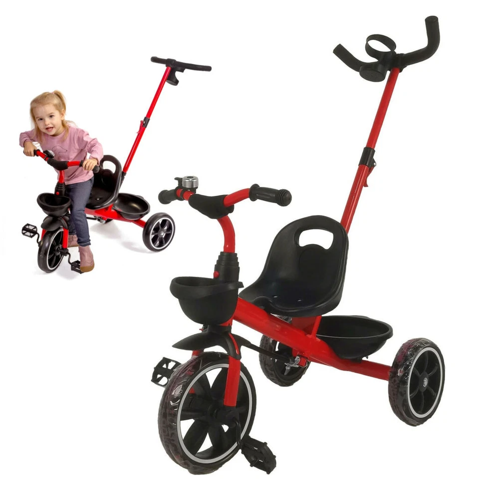 Dreirad mit Schubstange & Freilauf zum Schieben EVA Reifen Rot / Schwarz Kinder - Bild 1 von 1