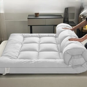10 Cm Deep MATTRESS TOPPER Heavy Box Stitched Thick Hotel Quality Microfiber UK - Picture 1 of 13