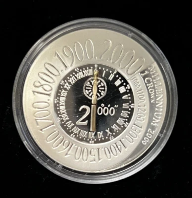 2000 Millenium Silver Crown - Isle of Man - With Greenwich Brass Insert - PROOF - Image 1 of 3
