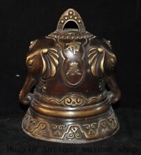 5.2"Tibetan Buddhism temple Red copper Elephant head Beast Bell Chung