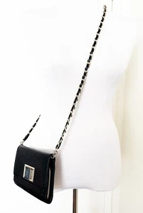 bebe Black Bag Mini Purse Clutch Faux Snake Skin Embossed Gold Accent Turn Lock - Picture 1 of 14