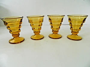 PADEN CITY #191 AMBER COCKTAIL GLASSES, PARTY LINE,SET OF 4, 3.5" TALL, 1950'S - Picture 1 of 7