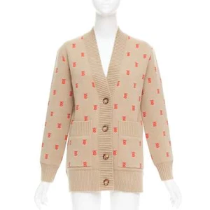 BURBERRY TB monogram camel red cashmere blend oversied cardigan XS - Picture 1 of 10