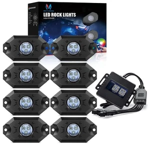 Wireless Bluetooth 8 Pods RGB LED Rock Lights Under Car Truck Neon Light OffRoad - Picture 1 of 20