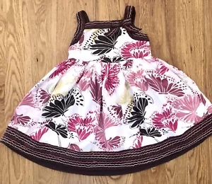 Baby Girls Monsoon Summer Dress 6-12 Months white pink brown butterfly flower - Picture 1 of 8