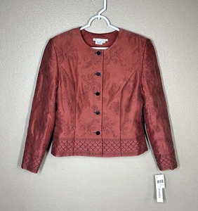 Maggy London Seidenjacke Blumen schillernd bestickt Blazer Cobre Größe 14 188 $ - Bild 1 von 7