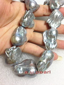 AAAAA luster REAL NATURAL 17" 50mm south sea baroque gray pearl necklace silver - Picture 1 of 7