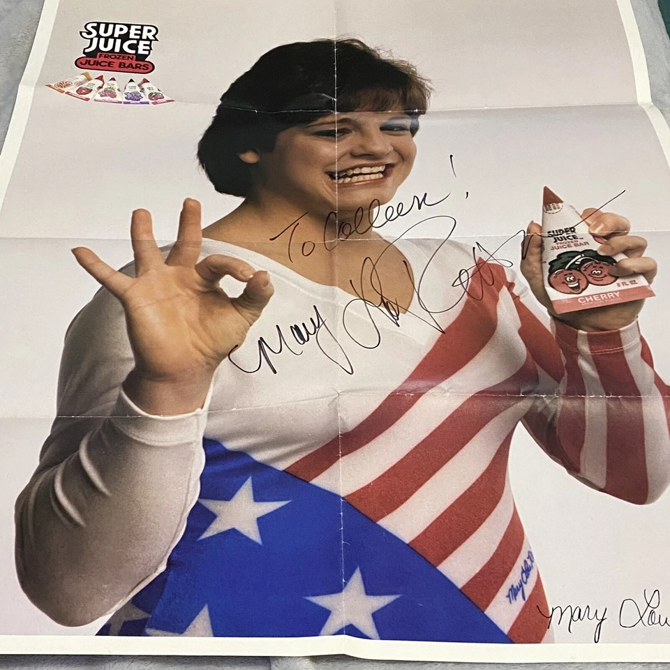 Póster de colección firmado por Mary Lou Retton de 22" x 28" Super Juice RARO Foto 1 de 4