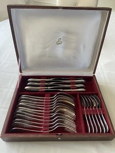 Vintage 24pc  Russian Silverplate Flatware Set with decorative wooden box - Picture 1 of 8