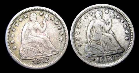 1852  1853 Seated Liberty Half Dimes 5c ---- Nice Type Coin Lot ---- #OO671 Cover