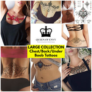 SEXY Womens Chest Under Boob Back Sternum Temporary Tattoo Transfers Band Large