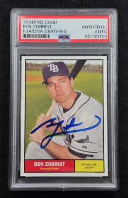 2010 BEN ZOBRIST Signed Topps Heritage Baseball Card-Rays-TAMPA BAY RAYS-PSA - Image 1 of 4