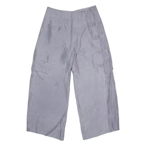 Vintage ANNA MOI Womens Trousers Silver Regular Wide-Leg 90s Silk W24 L24 - Picture 1 of 6