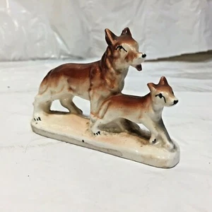Vtg Porcelain Bone China Miniature German Shepherd Dog Figurine Mother w Puppy - Picture 1 of 6