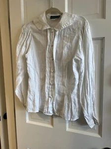 1980s Cullinane White Large Ruffle Collar 100% linen Romantic Blouse Shirt Sz 8 - Picture 1 of 6