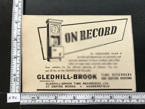 Gledhill-Brook Time Recorder press cutting advert Huddersfield vintage May 1950 Cover
