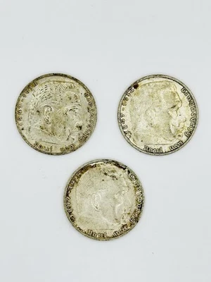 Lote de 2 monedas Reichsmark alemanas 1937 D 1938G 1939 monedas de plata A Foto 1 de 4