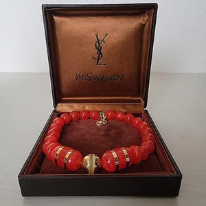 Yves Saint Laurent Necklace Red Beads Length: 15.4 in. Vintage w/ Box - Picture 1 of 24