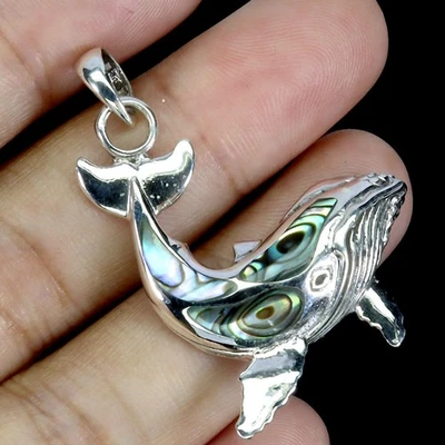 Colgante de plata de ley 925 elegante madreperla delfín piedras preciosas joyería Foto 1 de 4