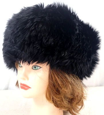 "Sombrero italiano de piel de cordero toscano negro vintage hecho en Italia 100 % piel real 22""" Foto 1 de 4