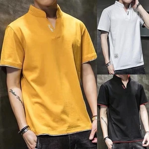 Men's All Match Solid Color Casual Top Short Sleeve V Neck Sizes M 2XL - Picture 1 of 24