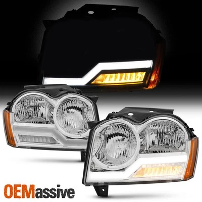 For 2005-2007 Jeep Grand Cherokee Headlights w/Led Light Bar Left + Right Lamps - Image 1 of 4