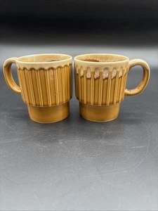 Vintage Brown Drip Glaze Stackable Coffee Mugs Cups Ceramic Japan Set of 2 - Picture 1 of 4