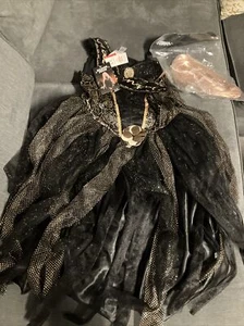 BNWT TU GIRLS HALLOWEEN PRINCESS BLACK & GOLD DRESS & PINK WIG AGE 7-8 Yrs 128cm - Picture 1 of 7