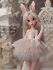 1/4 BJD Doll Rabbit Girl Resin Jointed Doll Pink Skin w/ Two pairs of ears Toys