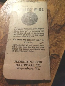 Hamilton Cook Hardware Waynesboro VA WHEELING WIRE FENCE Pocket Notebook - Bild 1 von 2