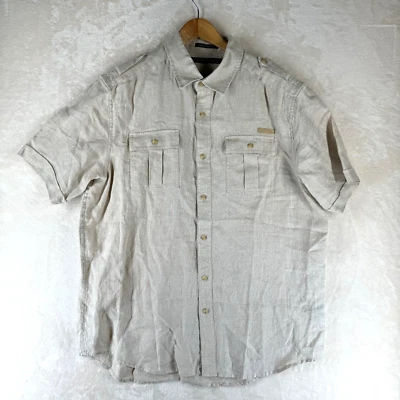 Camisa informal de manga corta de lino liso talla L de corte original de Sean John para hombre Foto 1 de 4