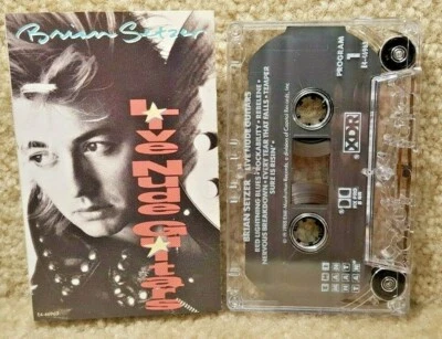 Vintage 1988 Cassette Tape Brian Setzer Live Nude Guitars EMI Manhattan Records Foto 1 de 4