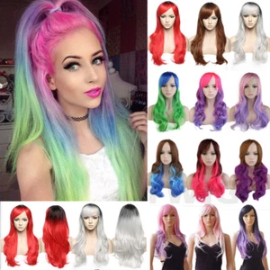 Ladies Girls Fancy Party Wig Costume Halloween Full Wigs Pink Blue Purple Mix g3 - Picture 1 of 45